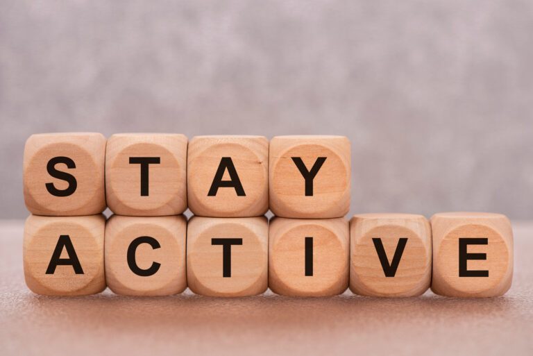 stay active printed on wooden cubes