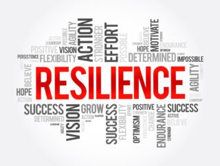 Resilience word cloud collage, business concept background